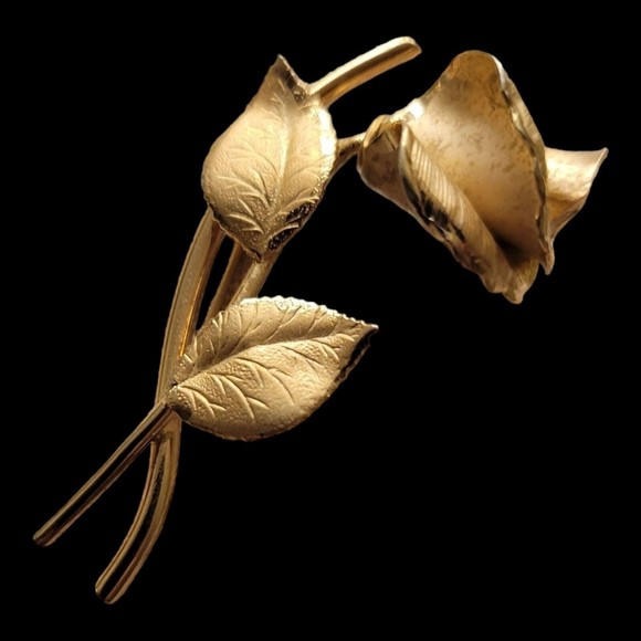 Vintage VALENZA Single Stemmed Rose Brooch 1/20 12K Gold Filled - Signed - Picture 9 of 9